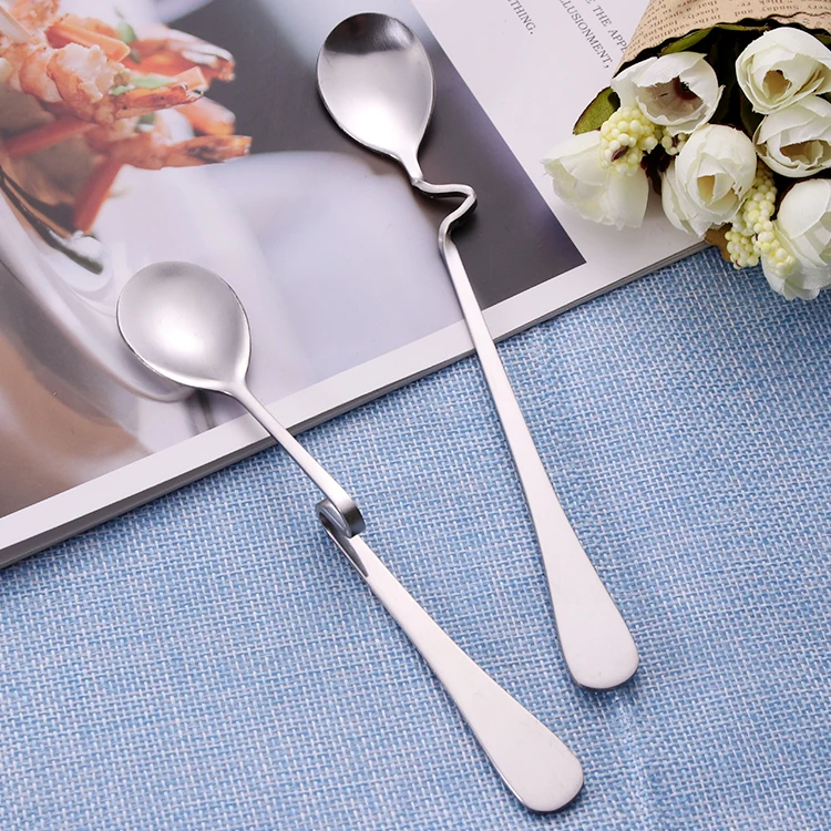 Wholesale Stainless Steel Hanging Cup bar Hotel Coffee Spoon Sugar Mini Silver Tea Spoon Bending S Shape Silver Spoon