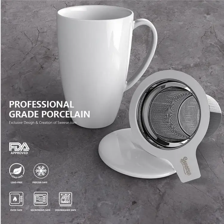 Amazon hot selling item ceramic mug with stainless steel filter tea infuser cups
