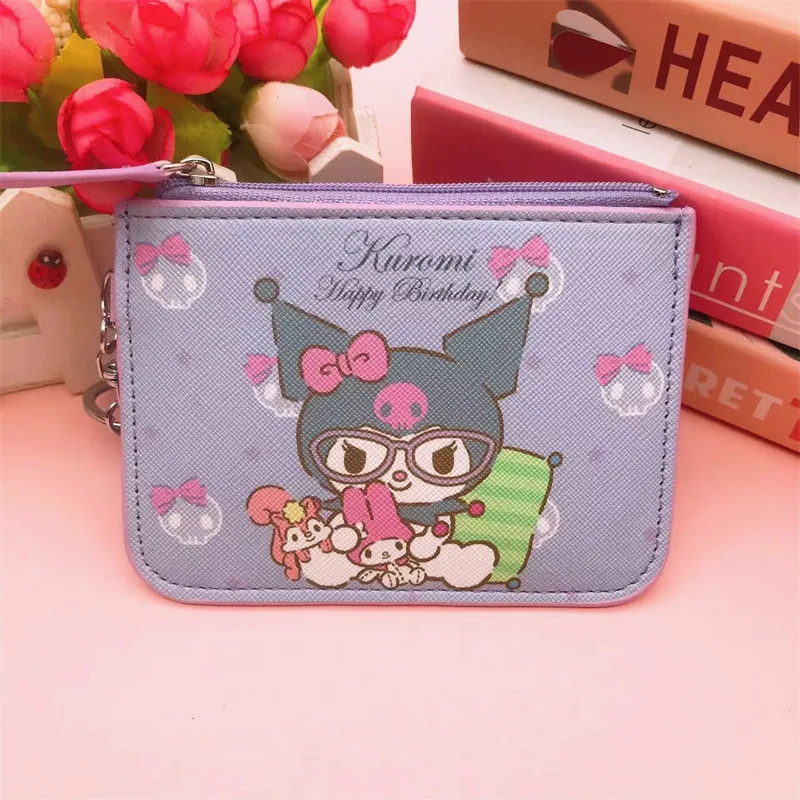 QY Cartoon Kuromi Wallet Card Holder Multifunctional Storage Bag Melody Kuromi Leather Coin Purse Keychain