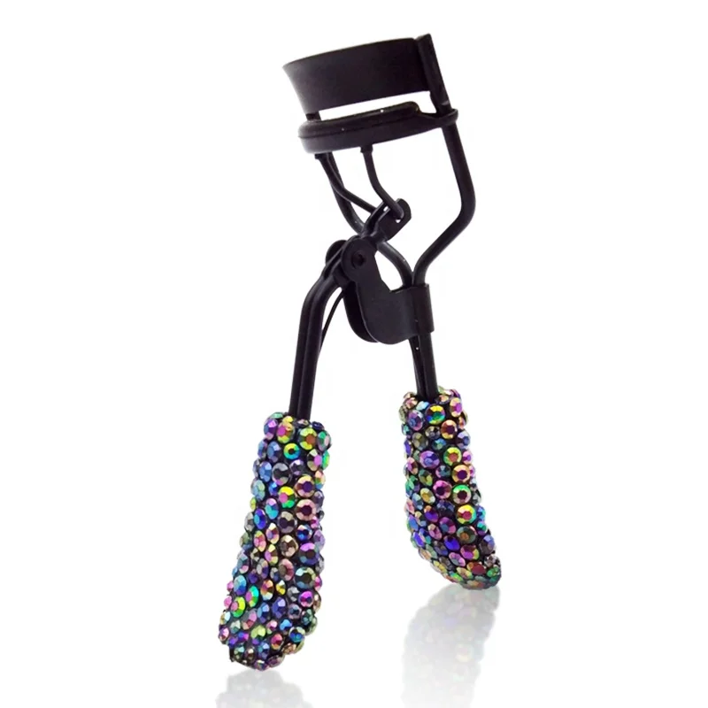 Private Label Blinged Out Lash Curler Rainbow Rhinestones Black Crystal Eyelash Curler