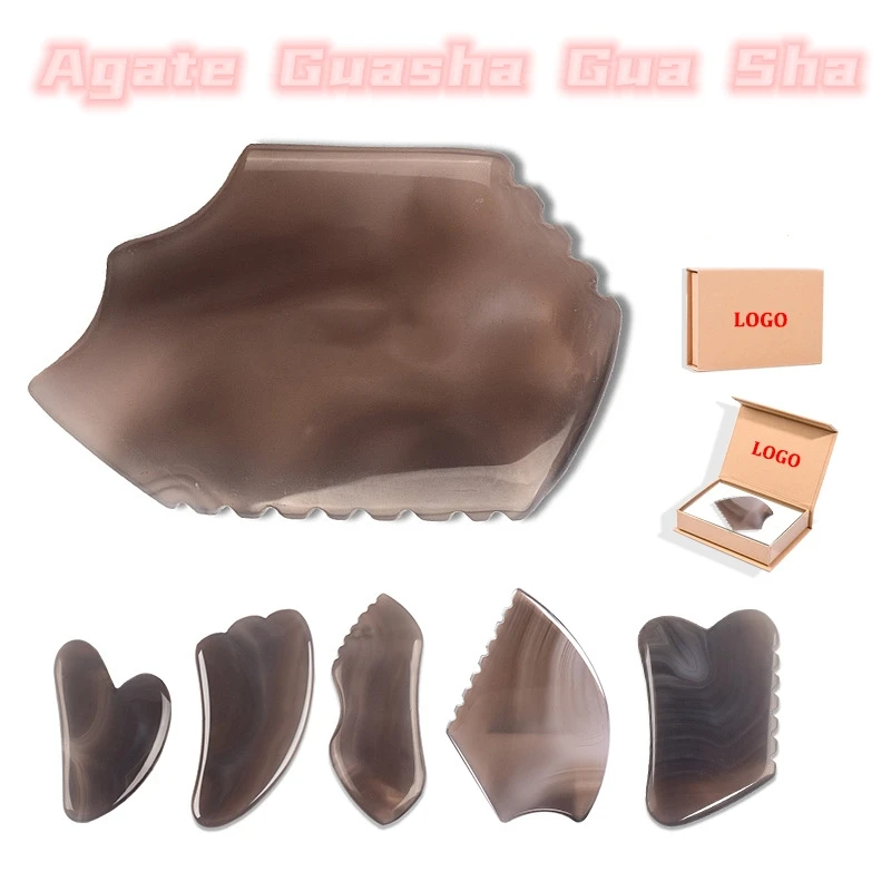 Luma Grey Agate Gua Sha Stone 100% Natural Grey Guasha Jade Custom Logo Scraping Tool Set Face Gua Sha Comb Beauty