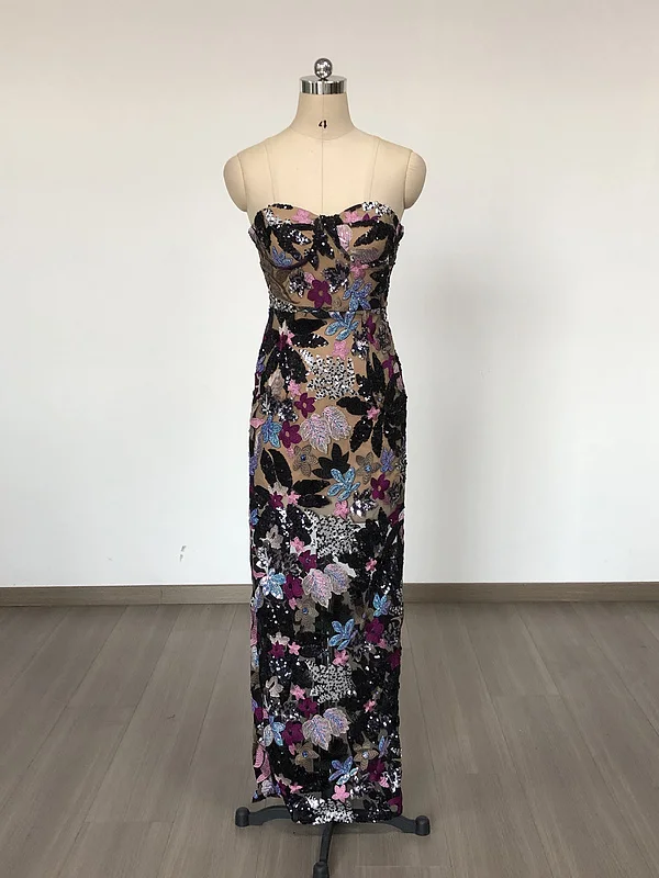 Fashionable Styles Black Women Maxi Prom Dress Sleeveless Sequined Sexy Night Club Party Dress