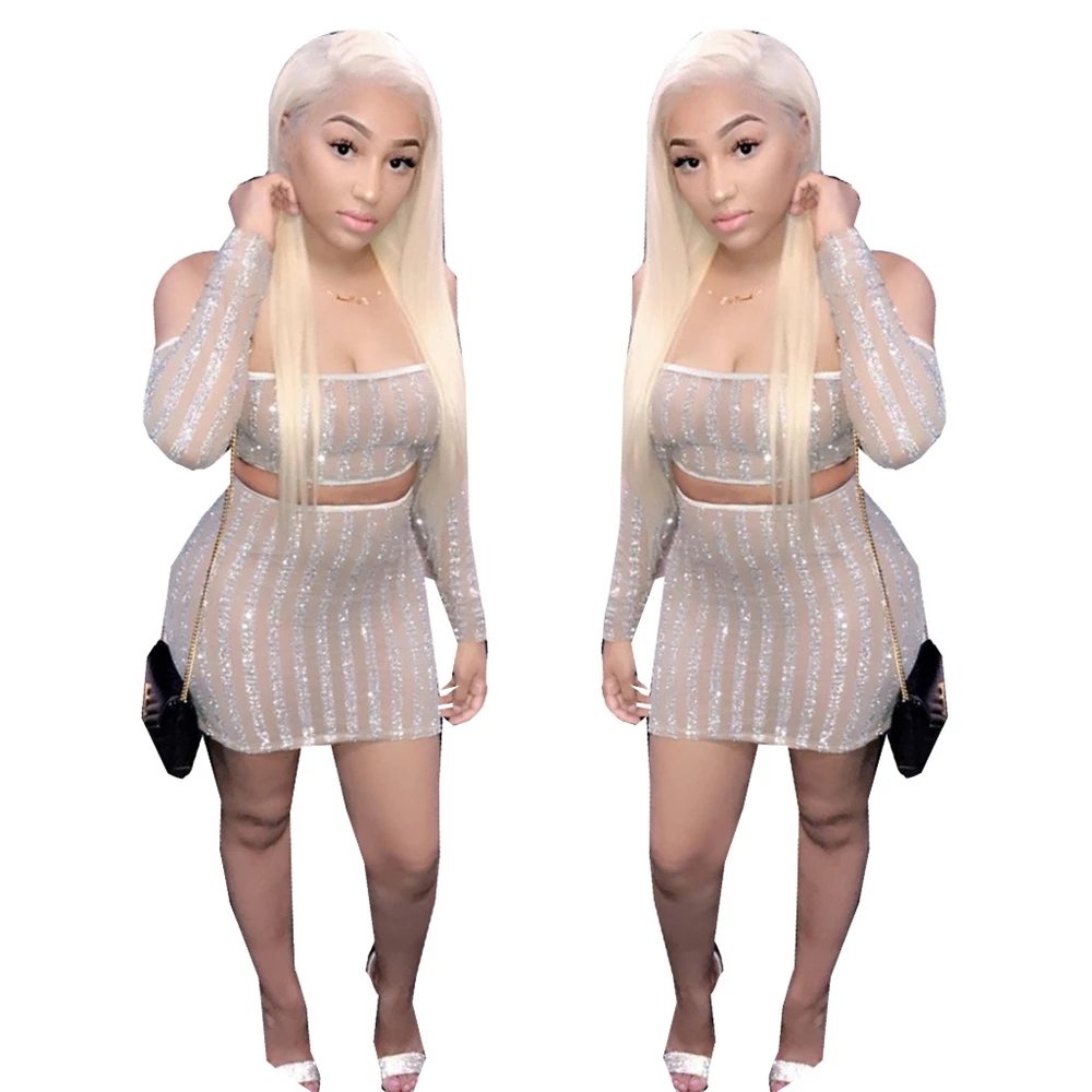 New design sexy sequin long sleeve 2021 women dress bandage club dresses