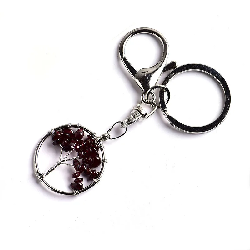 
Wholesale high quality natural crystal garnet tree of life keychain holiday gift crystal crafts men and women decorations 