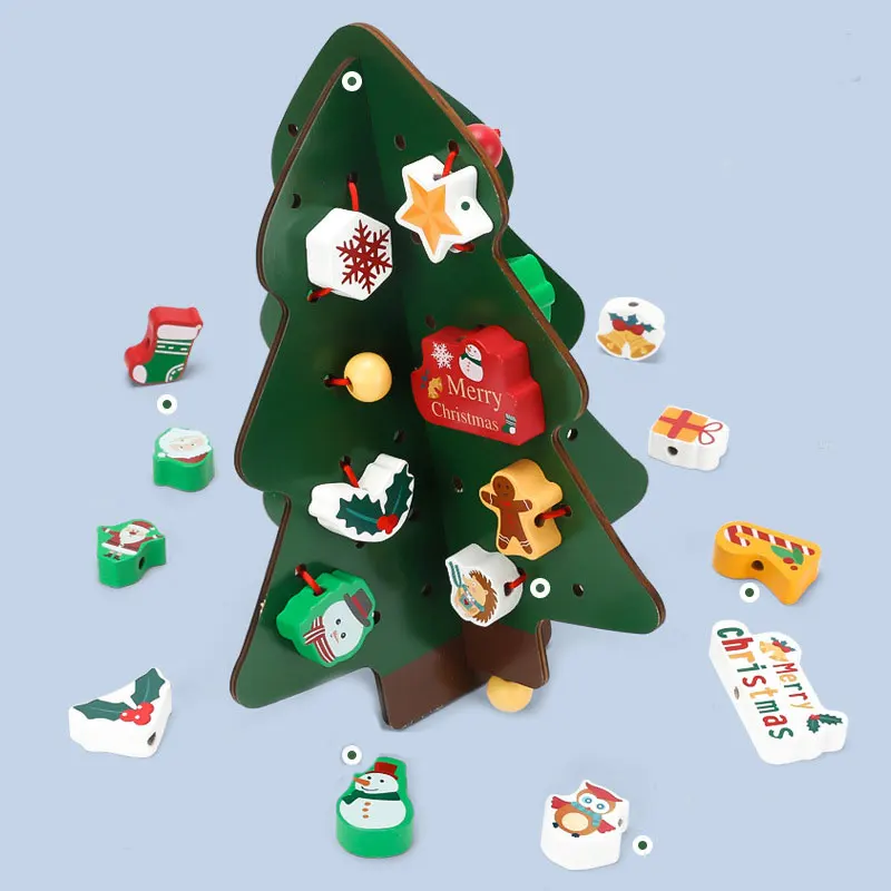 Montessori Early Educational children educational toys wooden Christmas tree beaded game Christmas gift beaded toy for kids