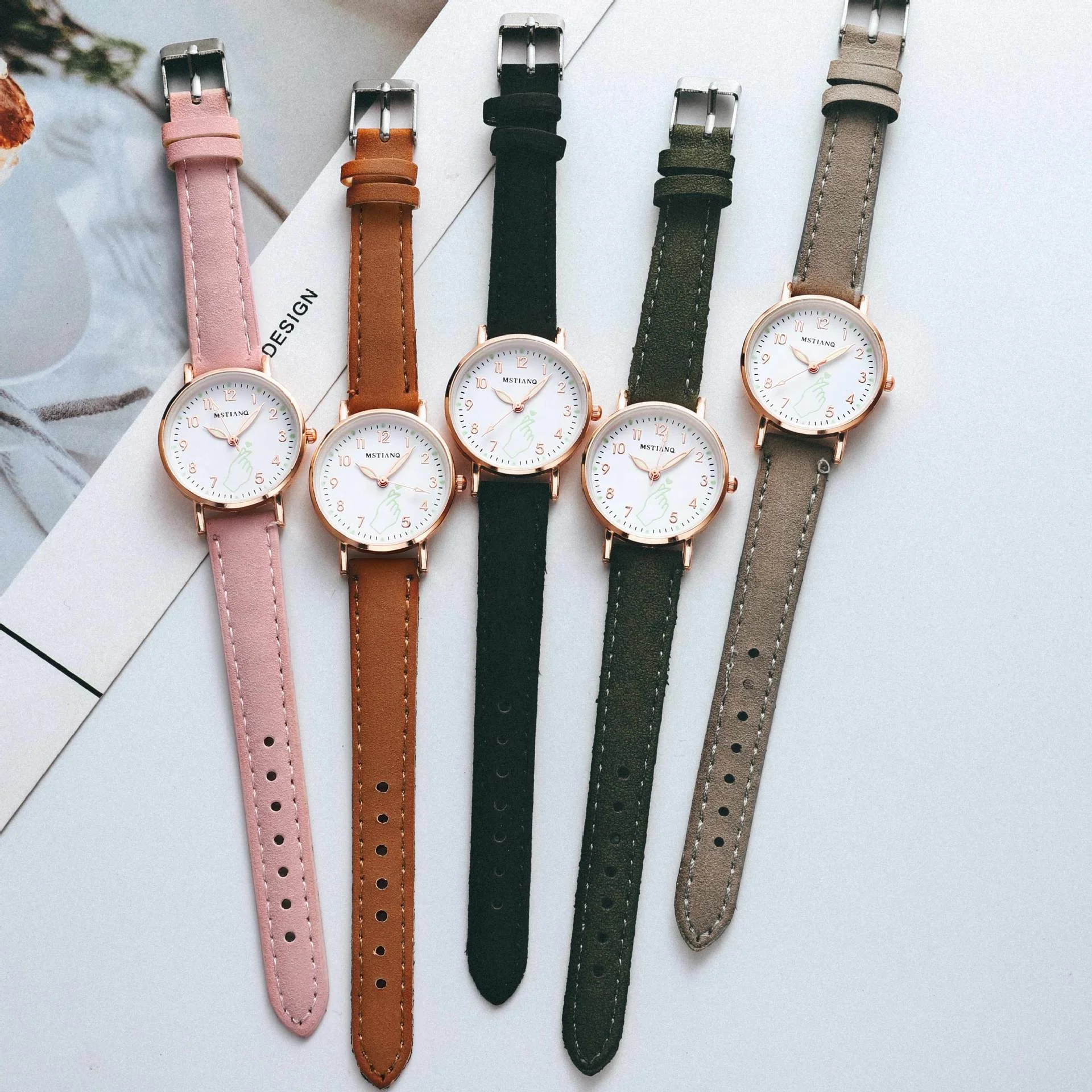 China Cheap young ladies girls Leather wrist watches stylish wristwatch  love Luminous Pointer Quartz watch