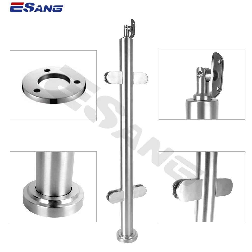 ESANG Railing Accessories Stainless Steel Glass Handrail Pillar Clamp Adjustable Pillar Stainless Steel Glass Railing Post