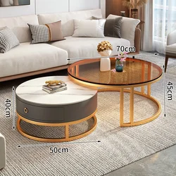 Wholesale Modern Luxury Round Glass Stone Metal Center Coffee Tables Coffee Table Sets With Drawer