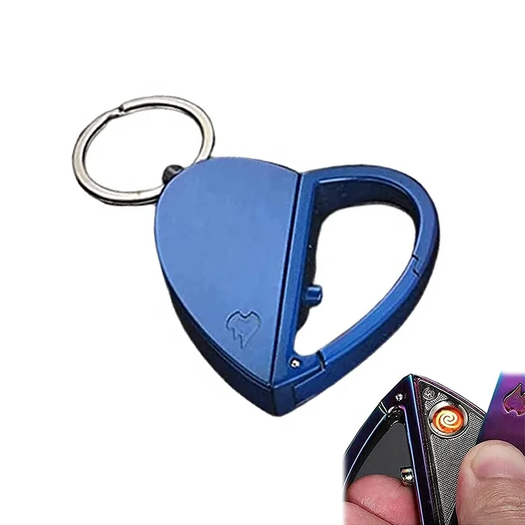 New fashionable Rechargeable  portable windproof  heart shaped usb cigarette arc lighter Keychain for gift camping