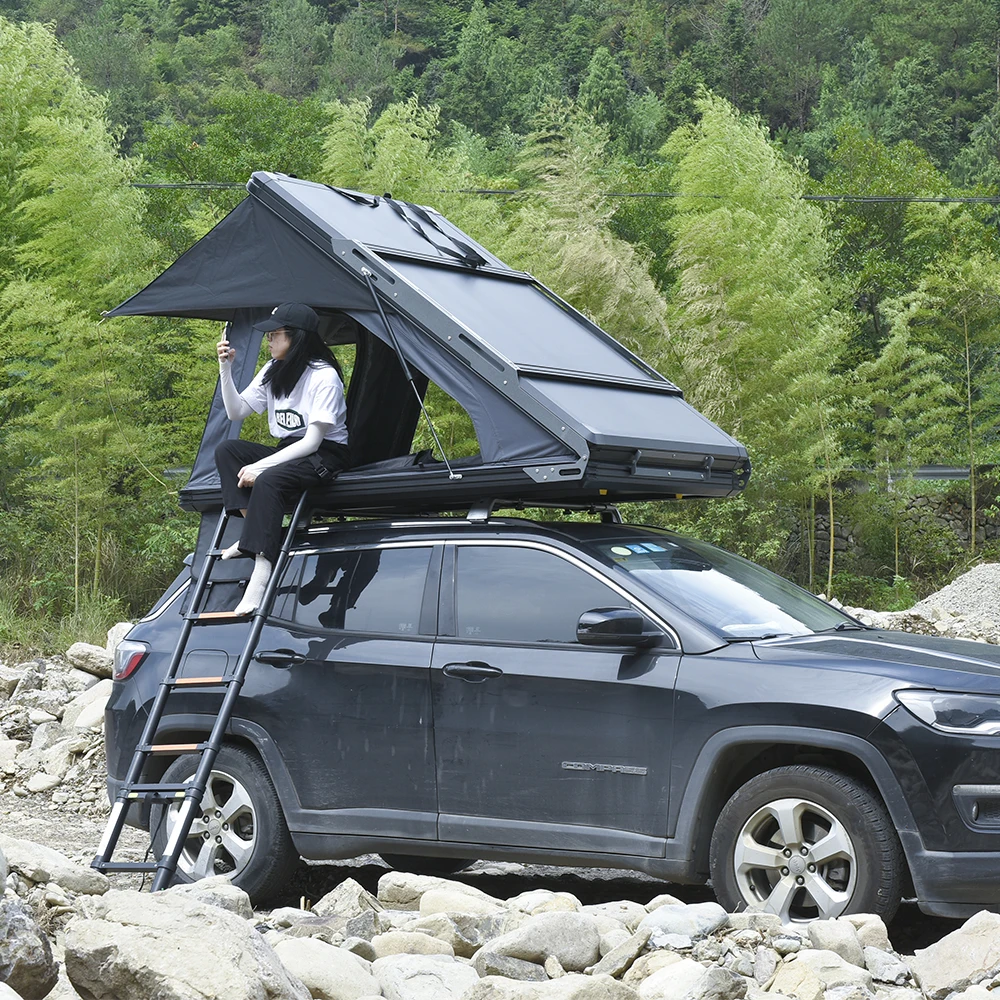Hot Sales 2025 Hard Aluminium Alloy Triangle Shell Camping Canvas Car Roof Top Tent Soft Cover Rooftop for Sale