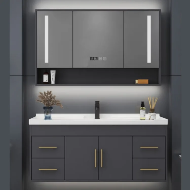European High Quality Commercial Vanity Bathroom Cabinet With Sink Lighting Bath Furniture