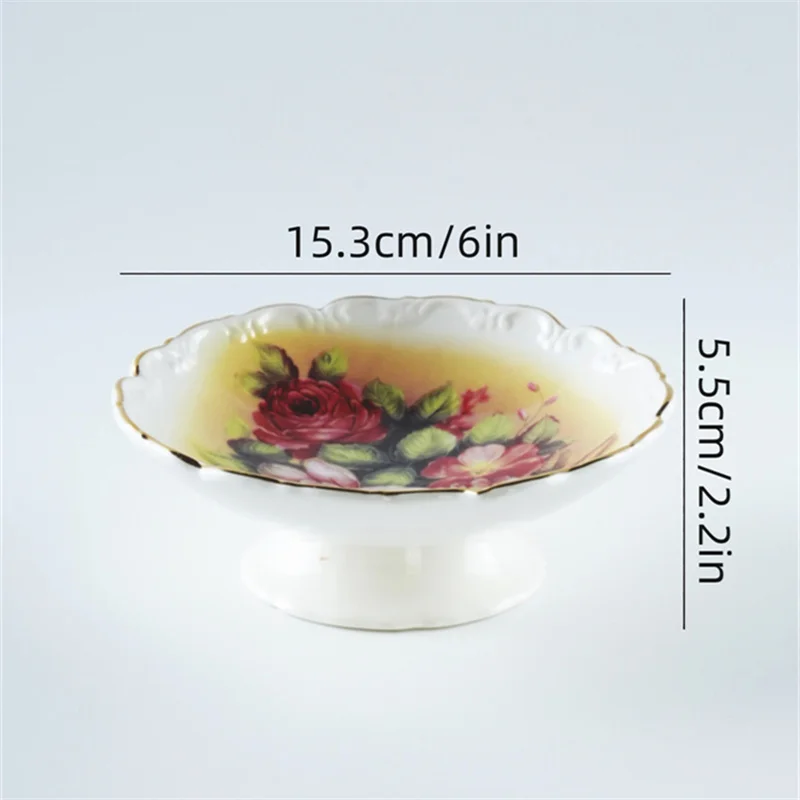 European style embossment gold rim dry fruit seving plate cake refreshments fruit dish luxury rose pattern white compote