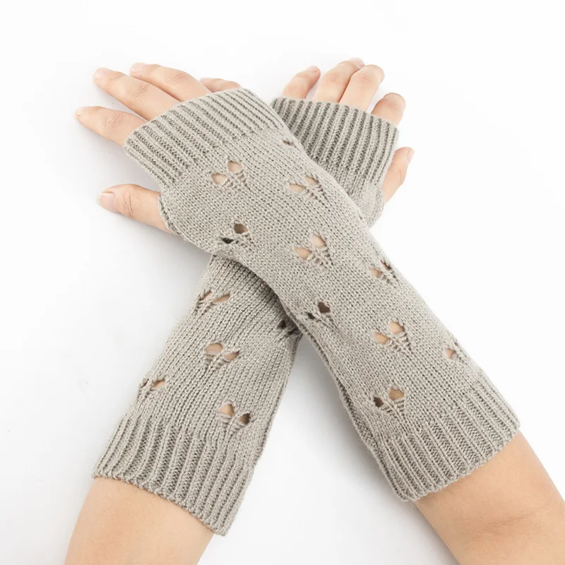 
Women Stylish Gloves Hand Warmer Winter Gloves Arm Crochet Knitting Hollow Heart Mitten Warm Fingerless Gloves 