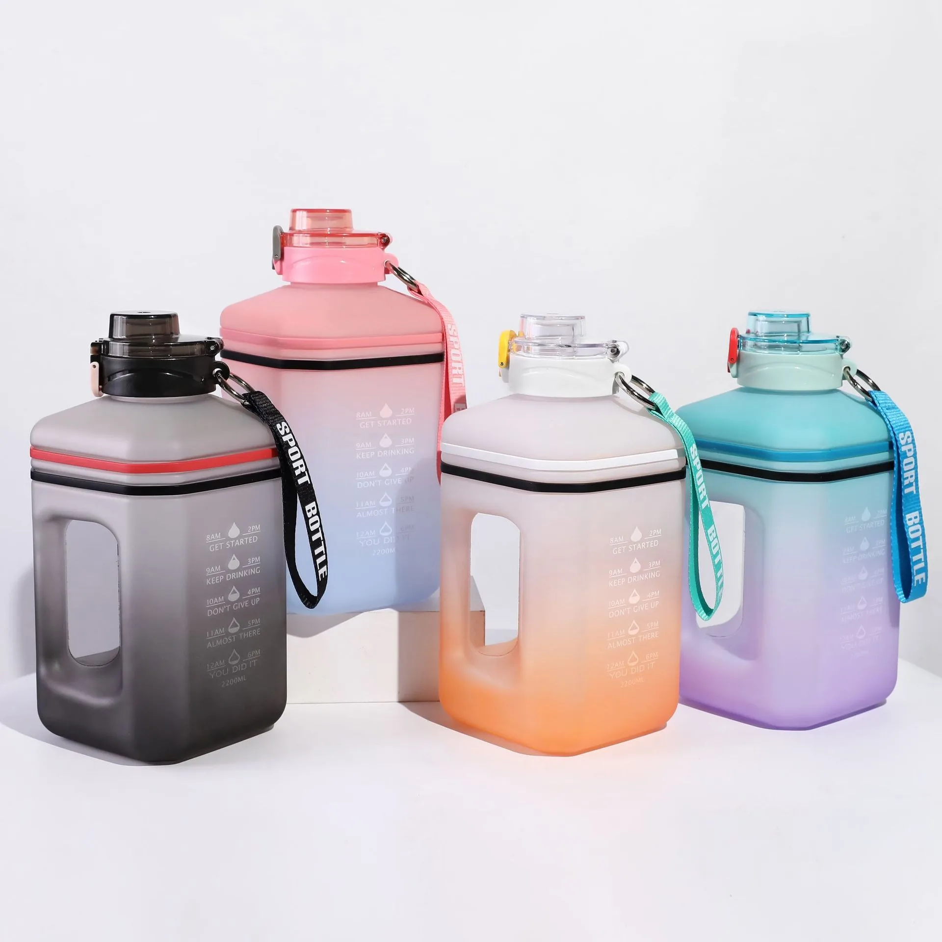 56/64oz Gallon plastic square Water Bottle Leakproof Sports Water Jug with Time Marker Drink Enough Water Throughout the Day