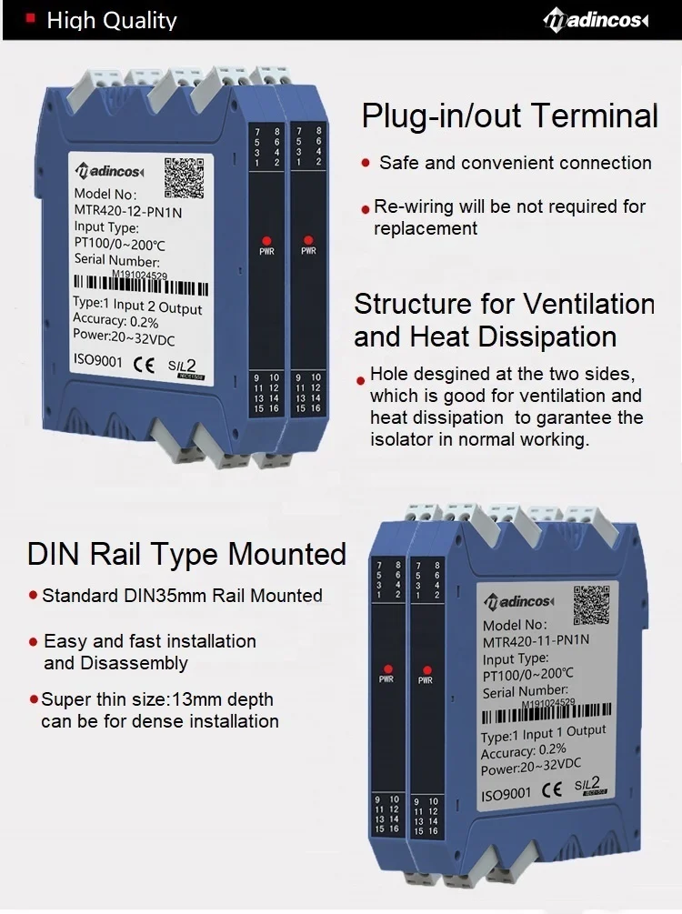 MSC80T: DIN Rail Isolated RTD pt100 Temperature Sensor Transmitter Converter to 4-20ma, 0-10ma, 0-20ma, 0-10VDC,1-5V,0-5V,RS485