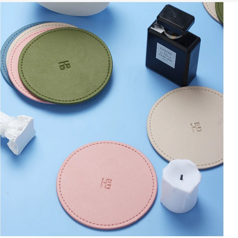 leather  Coaster Artificial Leather Coaster Drink Coffee Cup Mat  Round Tea Pad Table Pad Holder