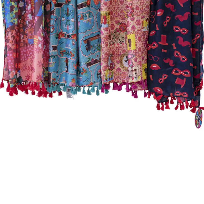 Cheap Price Bali Yarn Scarf Fashion Printed Imitated Silk Satin Scarf Ladies Cotton Voile Shawl