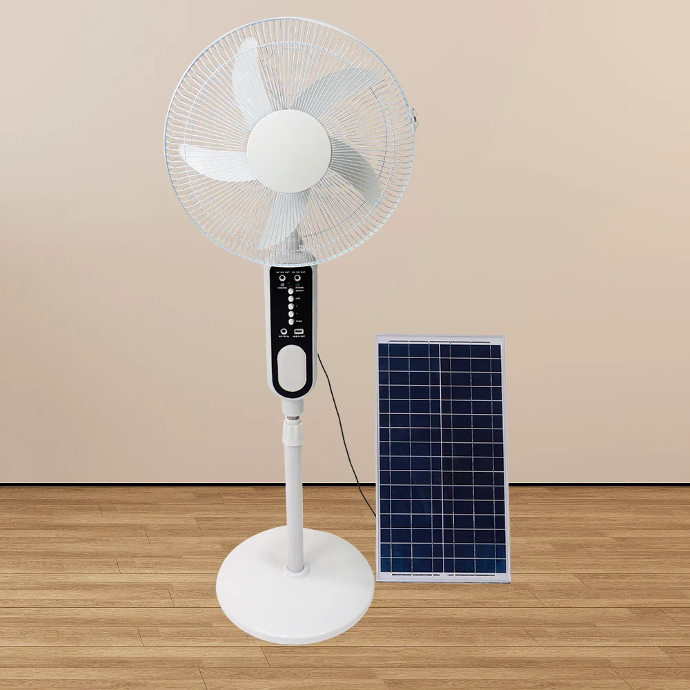 Wholesale Solar Powered Electric Fan Floor Stand 16Inch Rechargeable Fan With Solar Charger