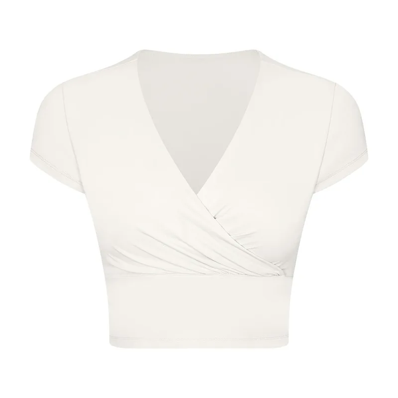 MAQVOB New Zero Sense Cross Front Fold Yoga Dress Personality Fashion All Fitness Sports Short Sleeve Bra