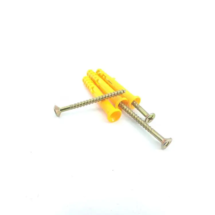 Small Yellow Plastic Expansion Plug Wall Anchor with Steel Screw Nylon Wall Plug for Chipboard for Pinning & Securing