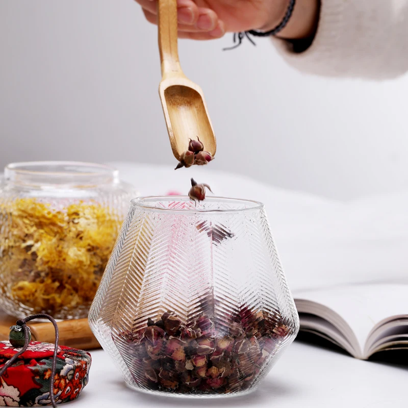 Custom manufacture 7cm diameter spice food storage High borosilicate air tight glass jar with bamboo lid in Home & Kitchen