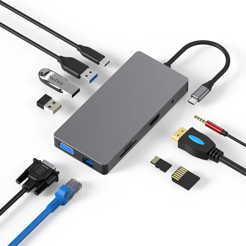 10 портов Тип C хаб Rj45 Hdtv Vga Pd Usb-концентратор адаптер в 1 Usb-C концентратор для Macbook