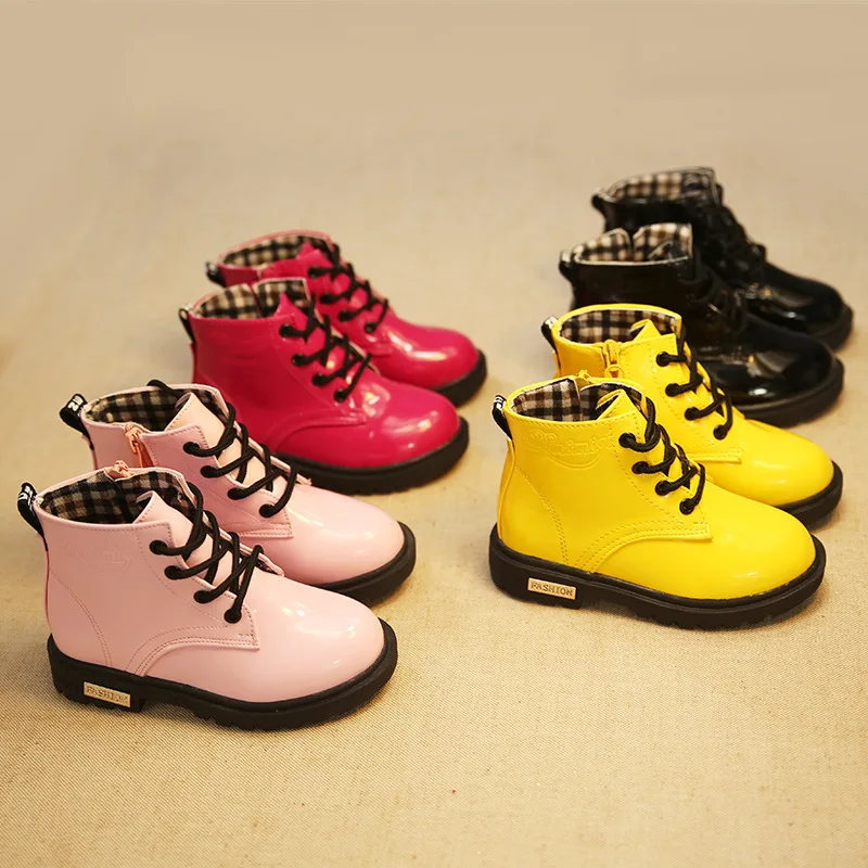 Wholesale Cheap High Top Leather Unisex Kids Boots Fashion Lace Up Zip Ankle Boots High Quality Warm Platform Winter Boots