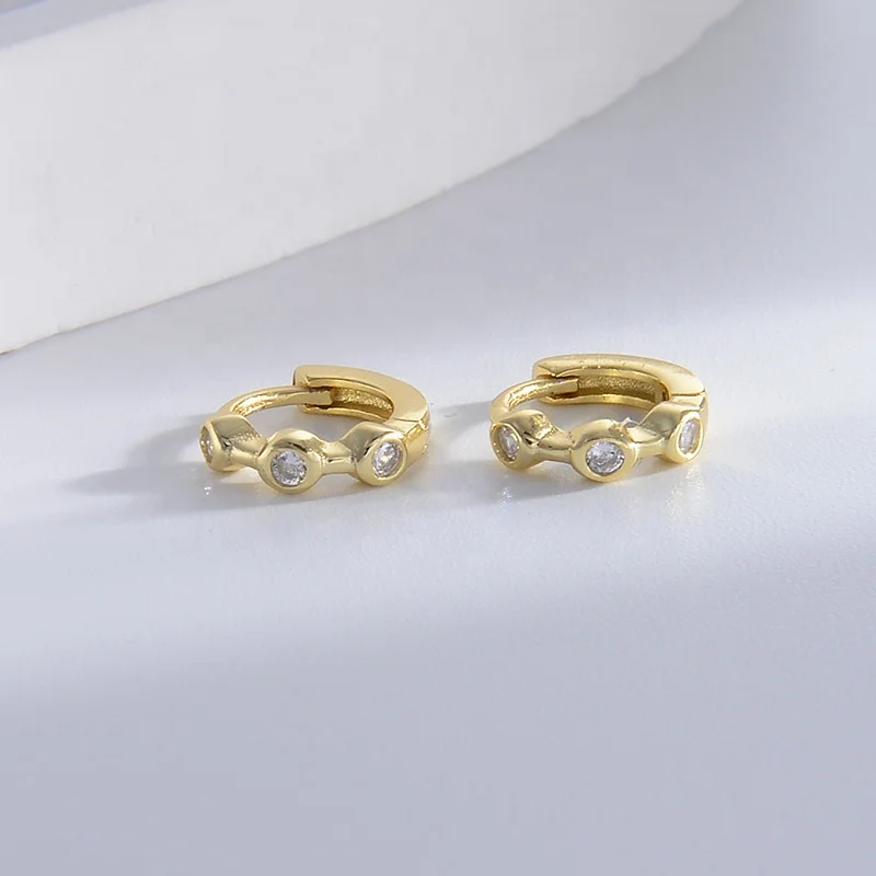 14k gold filled cz huggie earrings gold round earrings  plated 925 silver women