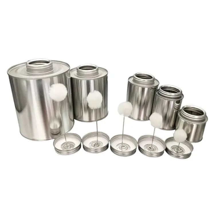 manufacturer 4oz 118ml round PVC glue tinplate tin solvent can Jerry can with dauber lid