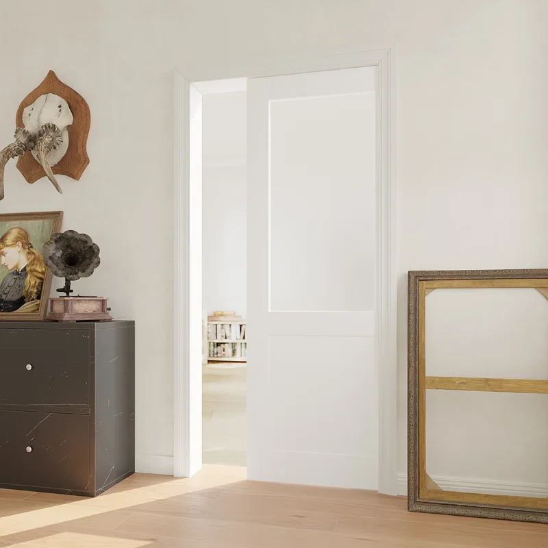 30' USA Market White Painted French Style Composite Internal Frosted Glass Pocket Door For Houses