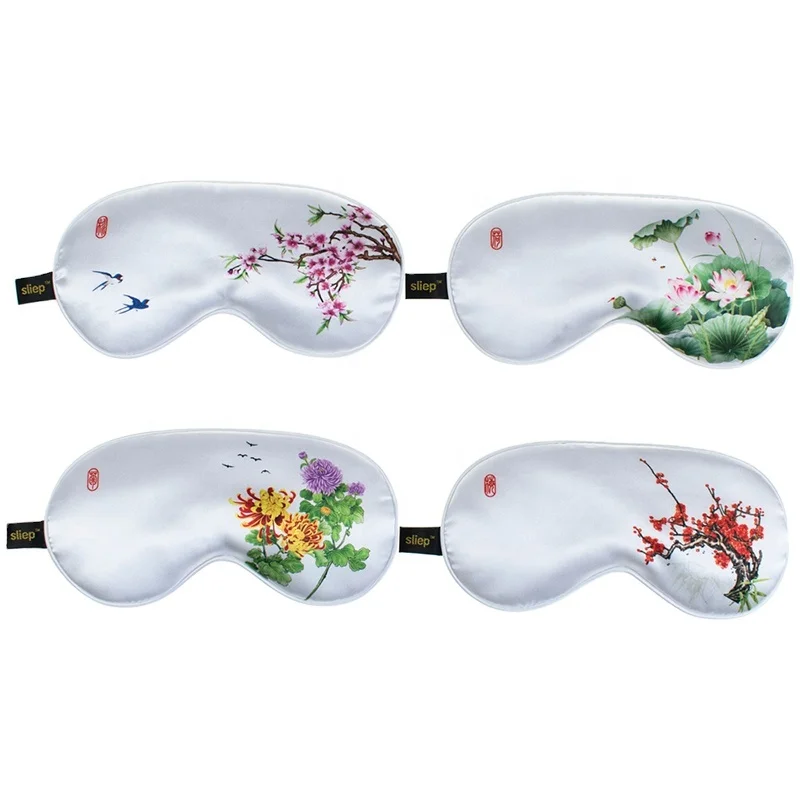 
Sliep custom chinese style 16 mm pure silk print sleep embroidery eye mask for travelling 