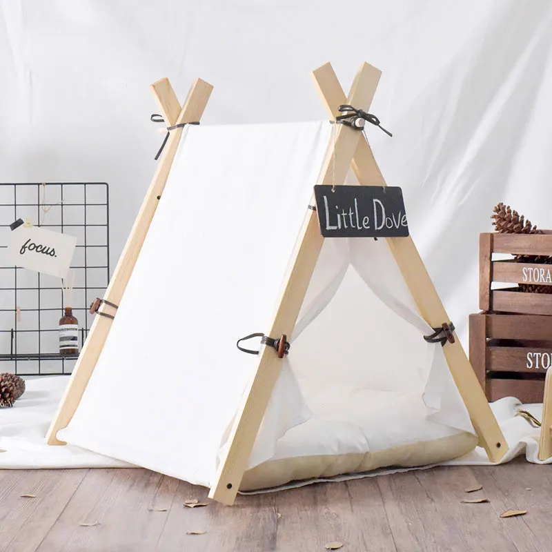 Custom Pet Tent removable Wood  Bed Dog Cat Tipi House Fashion Cat Box House For Four Seasons