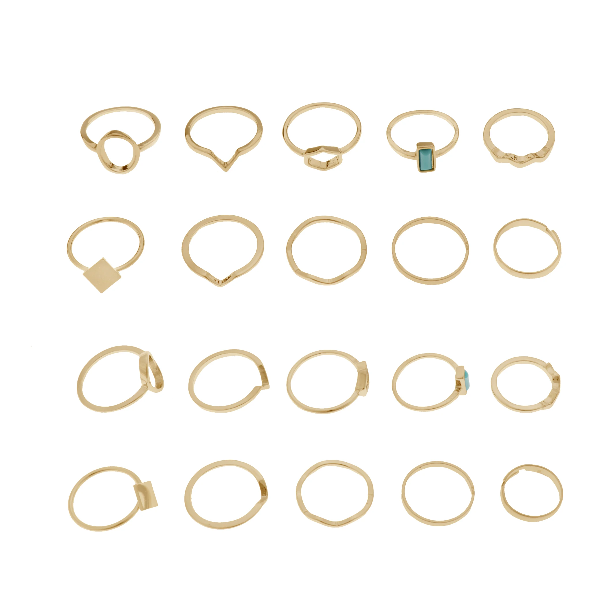 
Women s 10 pack Single Ring Set with Open Oval Open Hexagon 