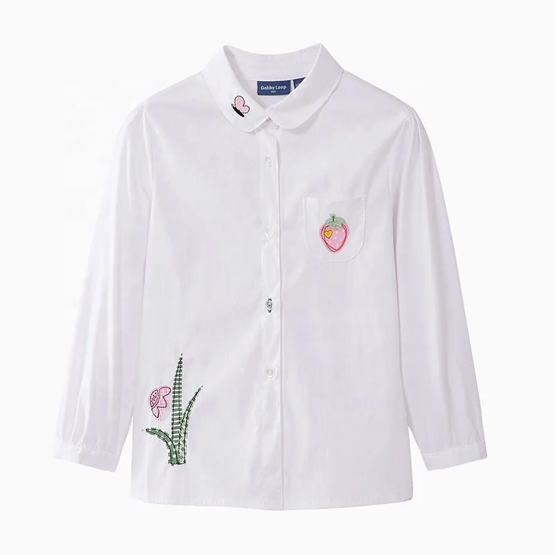 
Gabby Loop Kids Autumn Girls Peter Pan Collar Long Sleeve White Poplin Shirts Casual Cotton Soft Tops Kids Blouse 