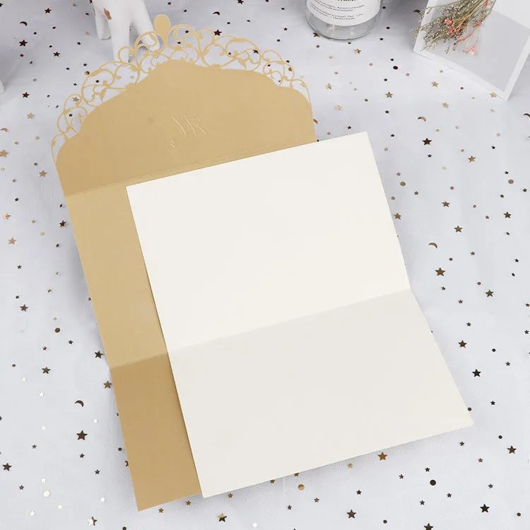
Elegant classic style ribbon invitation card and diamond embellishment in gold 