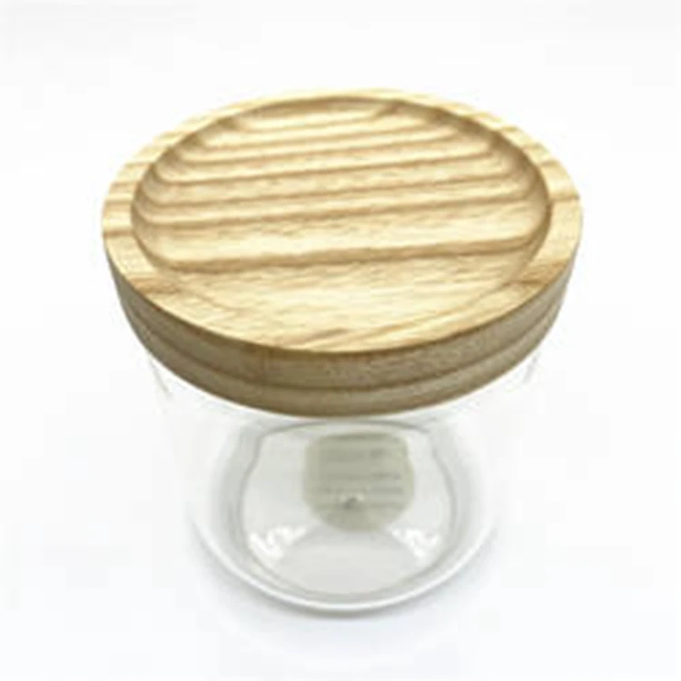 Kitchen Clear High Borosilicate Glass Jars With Eco-friendly Custom Wood Lids For Storage Of Tea Food Salt And Sugar