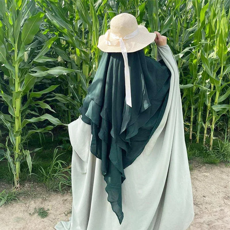 2024 Best Khimar hijab New Design Ready To Ship Three Layer Overhead Chiffon Hijab For Muslim Women