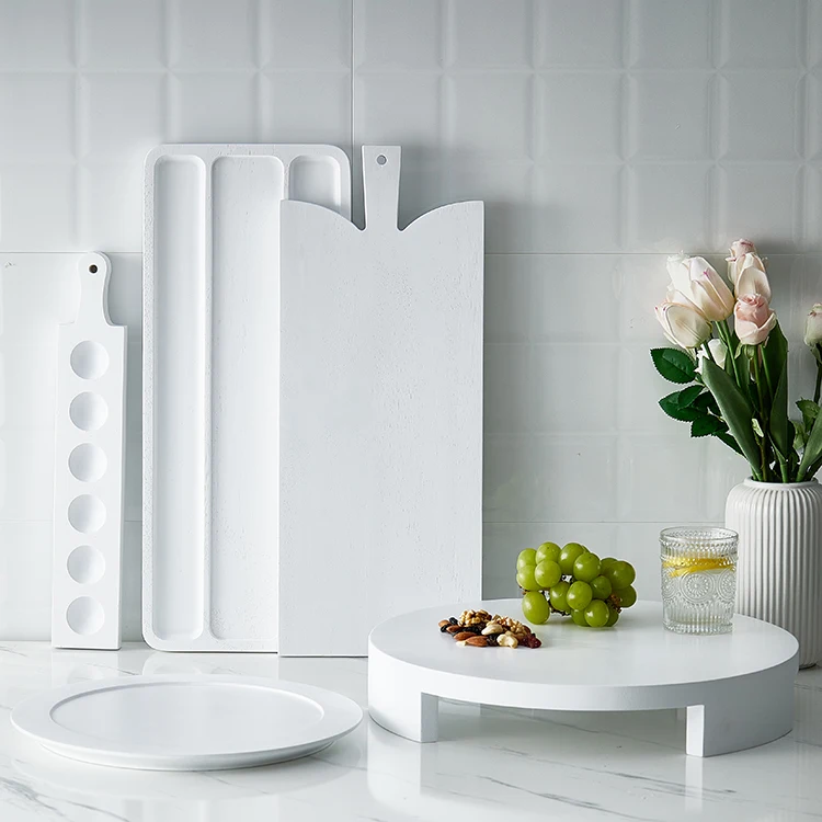 Natural House Wholesale White Paint Rubber Wood Egg Holder Tray with Handle for Countertop Kitchen