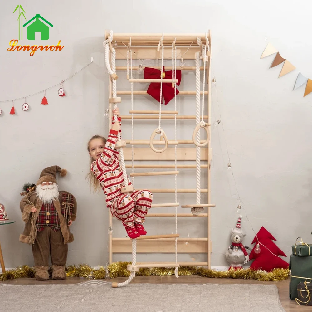 monkey bars Swedish ladder wooden jungle gym indoor climbing frame children toy kids wooden ladder Montessori climbing wall