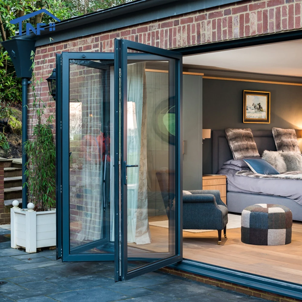 Folding doors soundproof thermally efficient aluminum double glazed folding sliding doors aluminium door