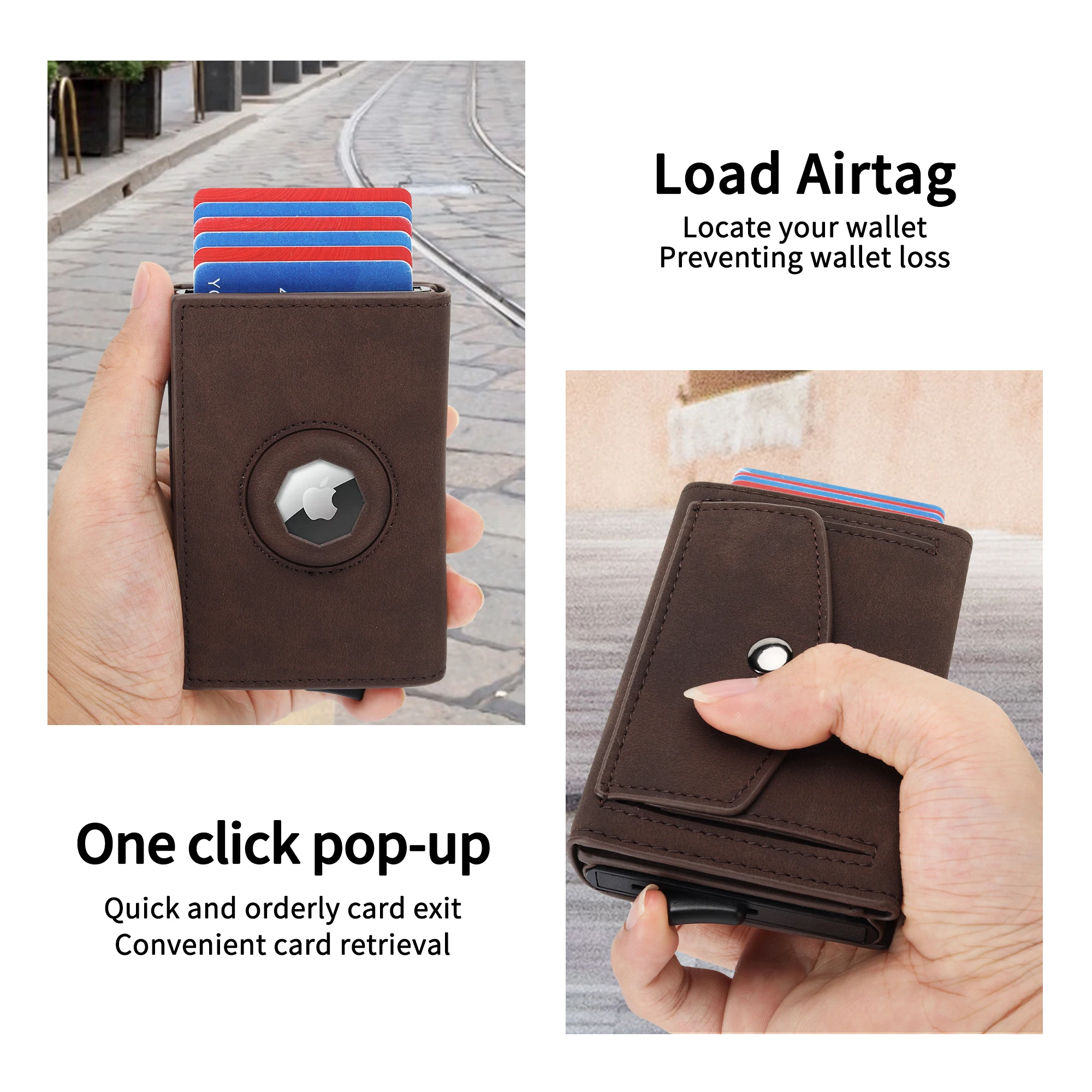 Slim Leather Card Case Wallet RFID Blocking Pop Up Credit Card Holder Wallet Metal Aluminum Wallet With Coin Pocket