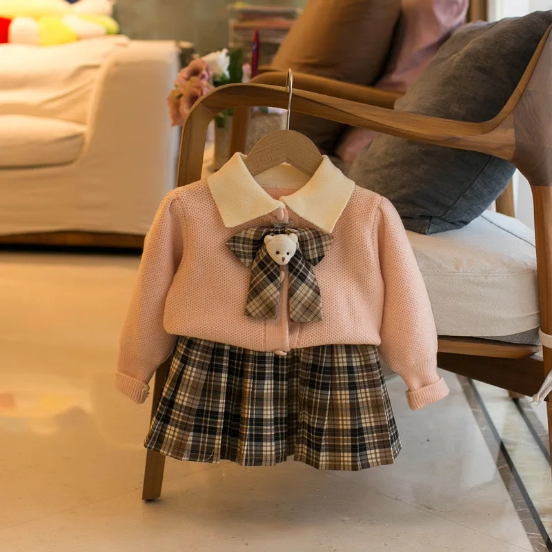 Sunny Baby Wholesale Fashion 0-4T Children Clothes Kids Girls Clothing Color Clothes Sweater Knitted Dress Sets