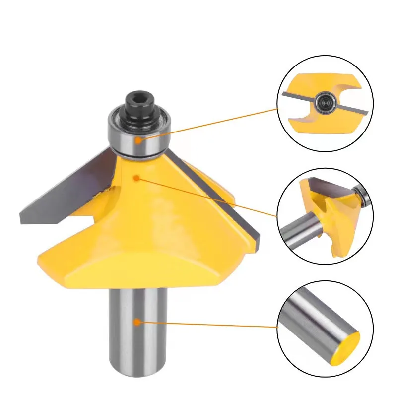 1pc 8/12mm 1/2 Shank 45 Degree Chamfer Bevel Edging Router Bit Dia44.5mm Carbide Tipped Milling Cutter Woodworking Cutting Tools
