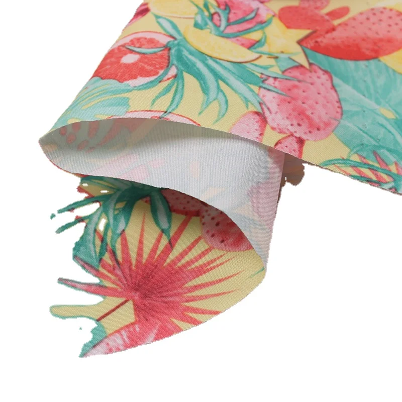 
Peach skin microfiber fabric with bright color fruits flowers and cactus pattern print for beach shirt tropical shirt 