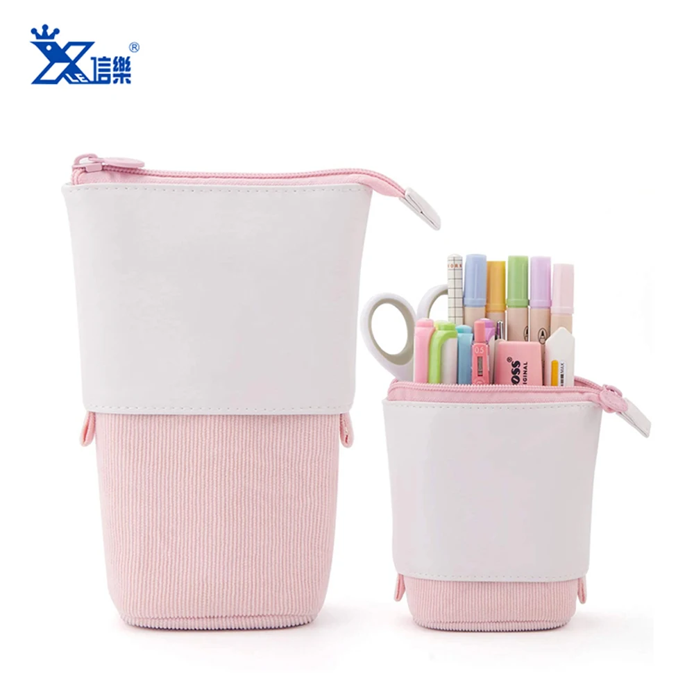 Personalized pink purple blue custom logo portable big capacity pen stationery supplies storage bag zipper Pop Up Pencil Case
