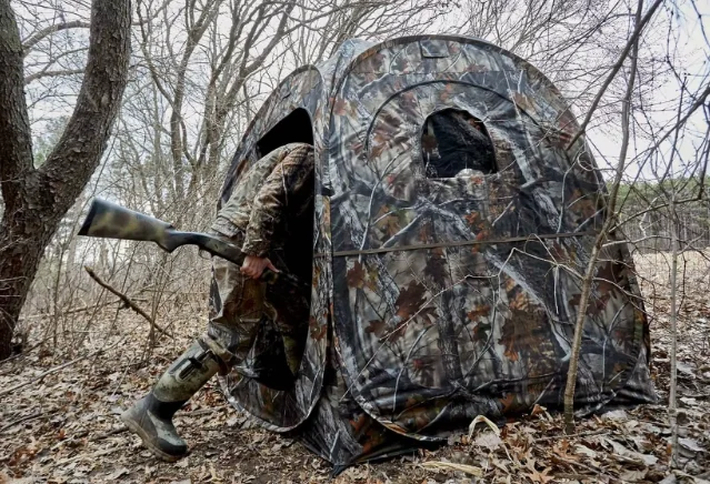Deluxe Pop-Up Hunting Ground Blind, 1-2 Person Tent, Hunting Gear, Equipment, and Accessories, 4-Panel Spring Steel