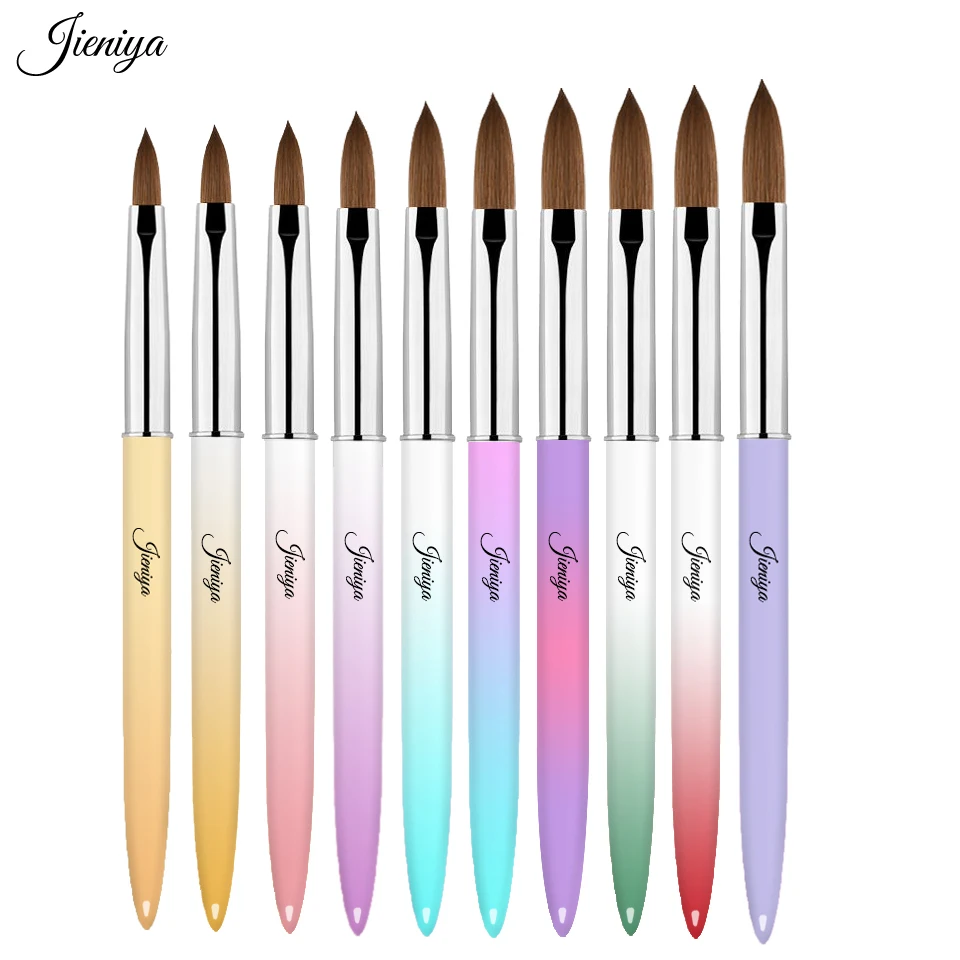 Jieniya Nail supplies multicolor Professional Customized 100% Pure Kolinsky acrylic powder Nail Brush Sable #8 acrylic brush