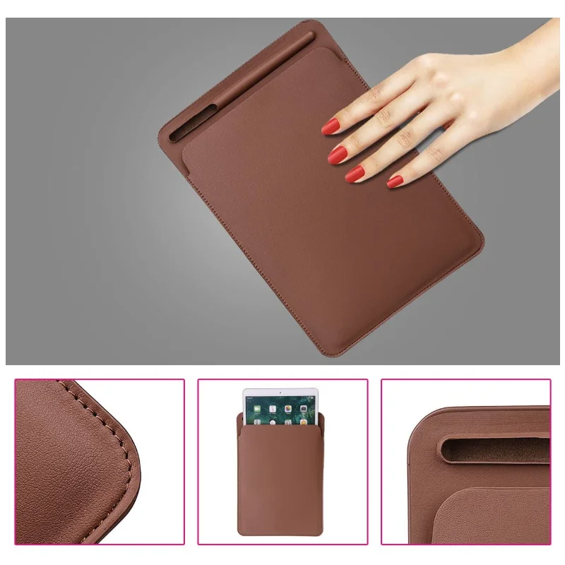 Portable Slim PU Leather Protective Cover Laptop Sleeve Case with Pencil Stylus Slot Holder