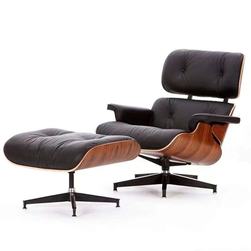 Nordic home single chair sofa lounge chair mid century leather chair with ottoman