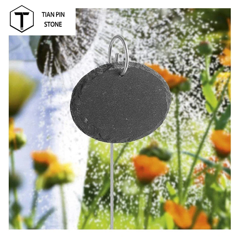 Natural Round SLATE Plant Labels Herbs planters and gardens use 10pcs/set Garden Labels. Reusable SLATE Marker tag with c